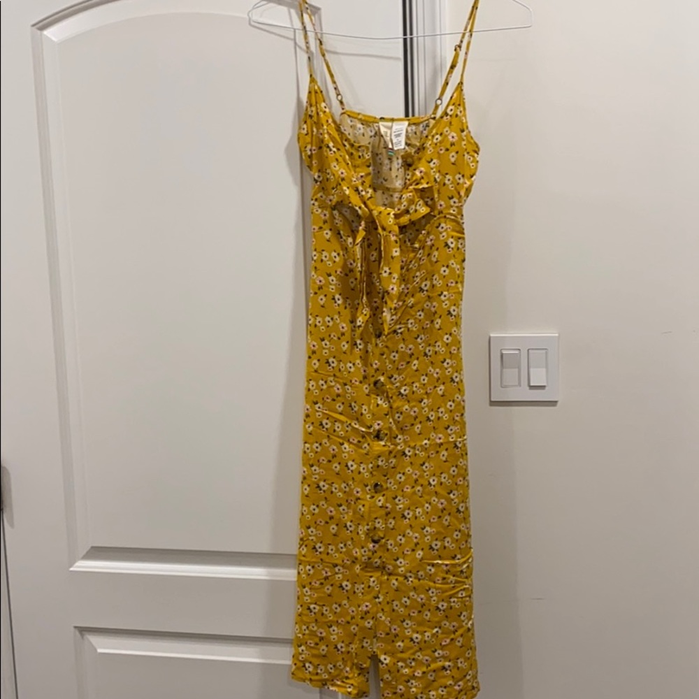 Mustard, Floral Boho Chic Dress with Tie Detailing